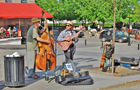 Answer MICROPHONE, GUITAR, DOUBLE BASS, HAT, TRASH CAN, HARMONICA, RESTAURANT, HORSE