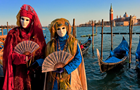 Answer VENICE, MASK, OPEN FAN, NECKLACE, GONDOLA, WATER, BOAT, CHURCH