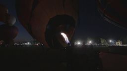Responder festival, fuego, noche, globo, tripulación, quemador